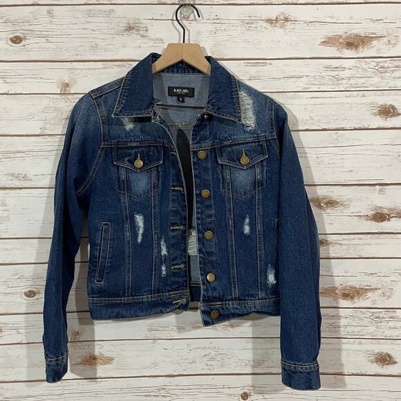 Black Label by C'Est Toi Distressed Denim Jean Jacket - Blue - Small - Picture 2 of 10